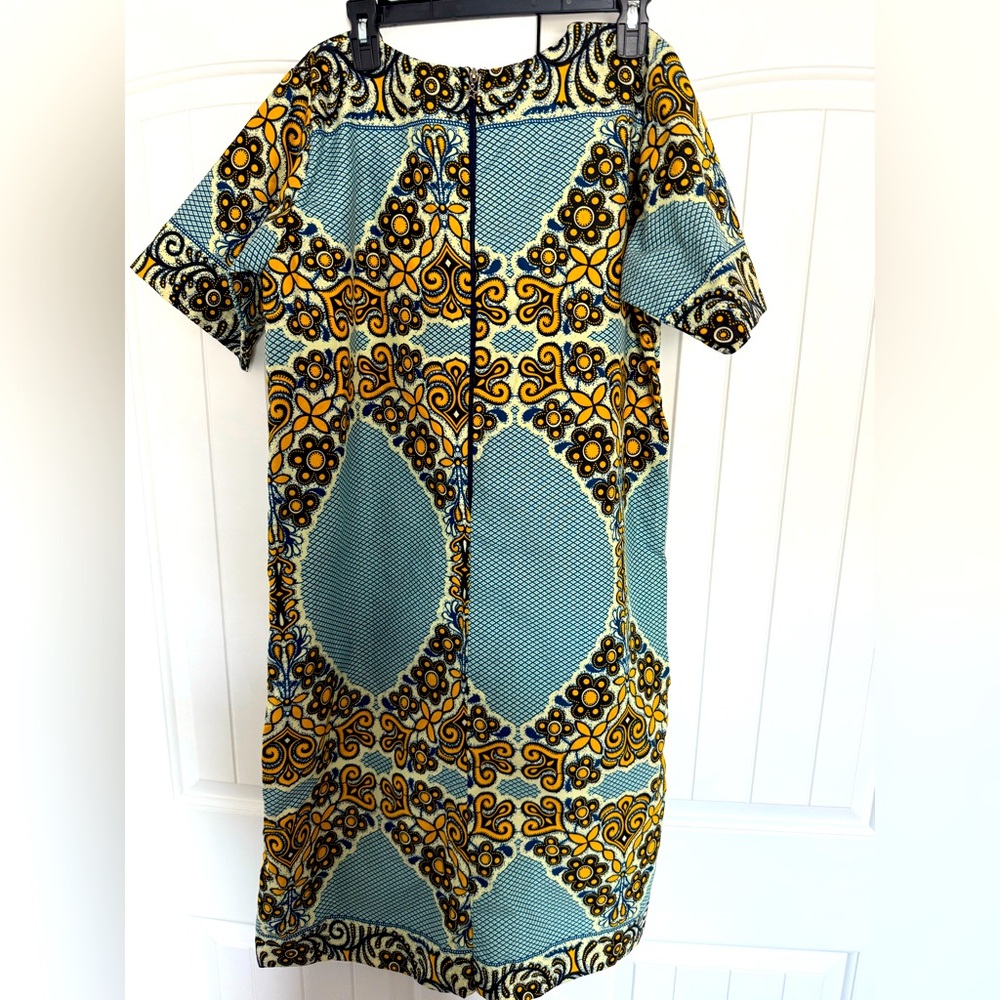 Vibrant Yellow and Blue African Ankara Dress - Picture 3 of 3